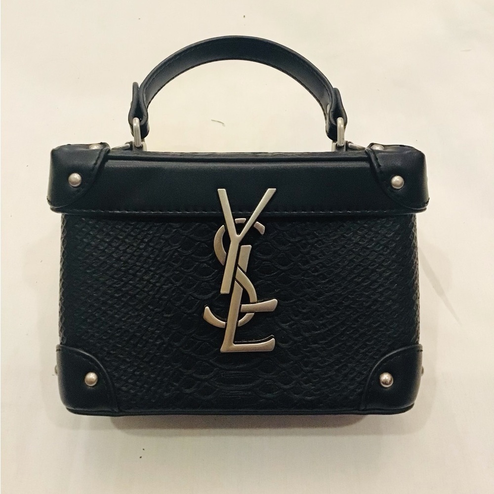 Saint Laurent Black Mini Top-Handle Monogram Box Bag